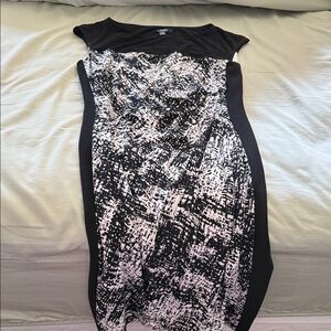 Chaps Black and White Patterned Midi Dress